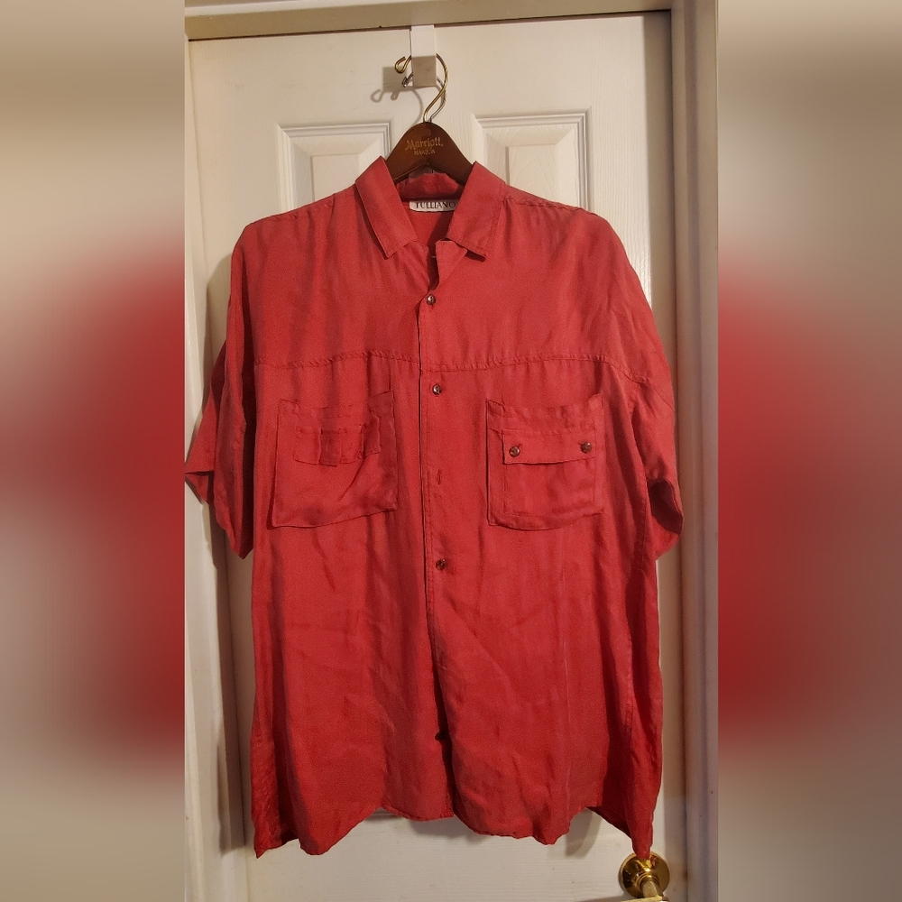 2 Pieces Vintage 100% Silk Tulliano Red Button Down And Pants